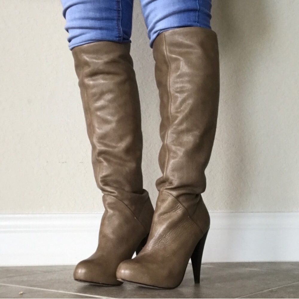 Dolce Vita Taupe Leather Knee high heeled boots